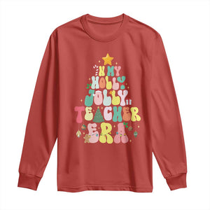 In My Holly Jolly Teacher Era Xmas Groovy Christmas Tree Long Sleeve Shirt TS02 Red Print Your Wear