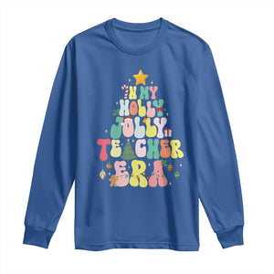 In My Holly Jolly Teacher Era Xmas Groovy Christmas Tree Long Sleeve Shirt TS02 Royal Blue Print Your Wear