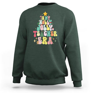 In My Holly Jolly Teacher Era Xmas Groovy Christmas Tree Sweatshirt TS02 Dark Forest Green Printyourwear