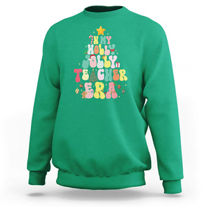 In My Holly Jolly Teacher Era Xmas Groovy Christmas Tree Sweatshirt TS02 Irish Green Printyourwear