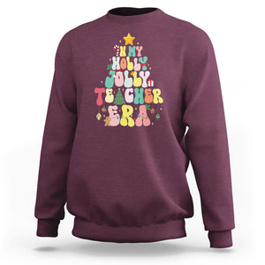 In My Holly Jolly Teacher Era Xmas Groovy Christmas Tree Sweatshirt TS02 Maroon Printyourwear