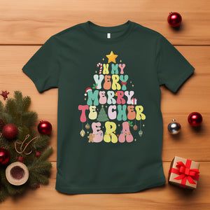 In My Very Merry Teacher Era Xmas Groovy Christmas Tree T Shirt TS02 Dark Forest Green Printyourwear