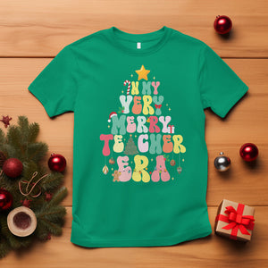 In My Very Merry Teacher Era Xmas Groovy Christmas Tree T Shirt TS02 Irish Green Printyourwear