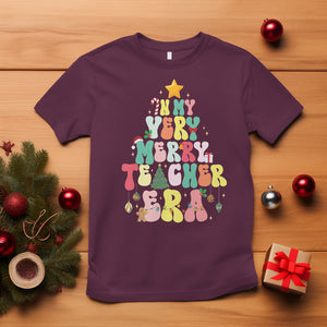 In My Very Merry Teacher Era Xmas Groovy Christmas Tree T Shirt TS02 Maroon Printyourwear