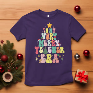 In My Very Merry Teacher Era Xmas Groovy Christmas Tree T Shirt TS02 Purple Printyourwear