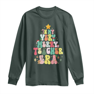 In My Very Merry Teacher Era Xmas Groovy Christmas Tree Long Sleeve Shirt TS02 Dark Forest Green Print Your Wear