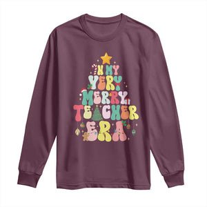 In My Very Merry Teacher Era Xmas Groovy Christmas Tree Long Sleeve Shirt TS02 Maroon Print Your Wear