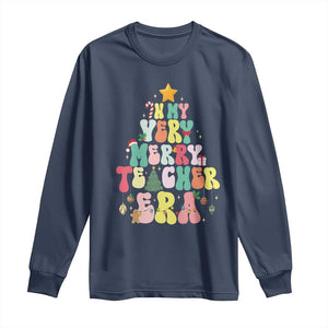 In My Very Merry Teacher Era Xmas Groovy Christmas Tree Long Sleeve Shirt TS02 Navy Print Your Wear