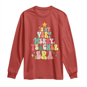 In My Very Merry Teacher Era Xmas Groovy Christmas Tree Long Sleeve Shirt TS02 Red Print Your Wear