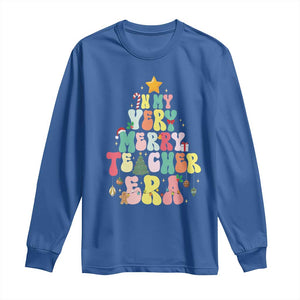 In My Very Merry Teacher Era Xmas Groovy Christmas Tree Long Sleeve Shirt TS02 Royal Blue Print Your Wear