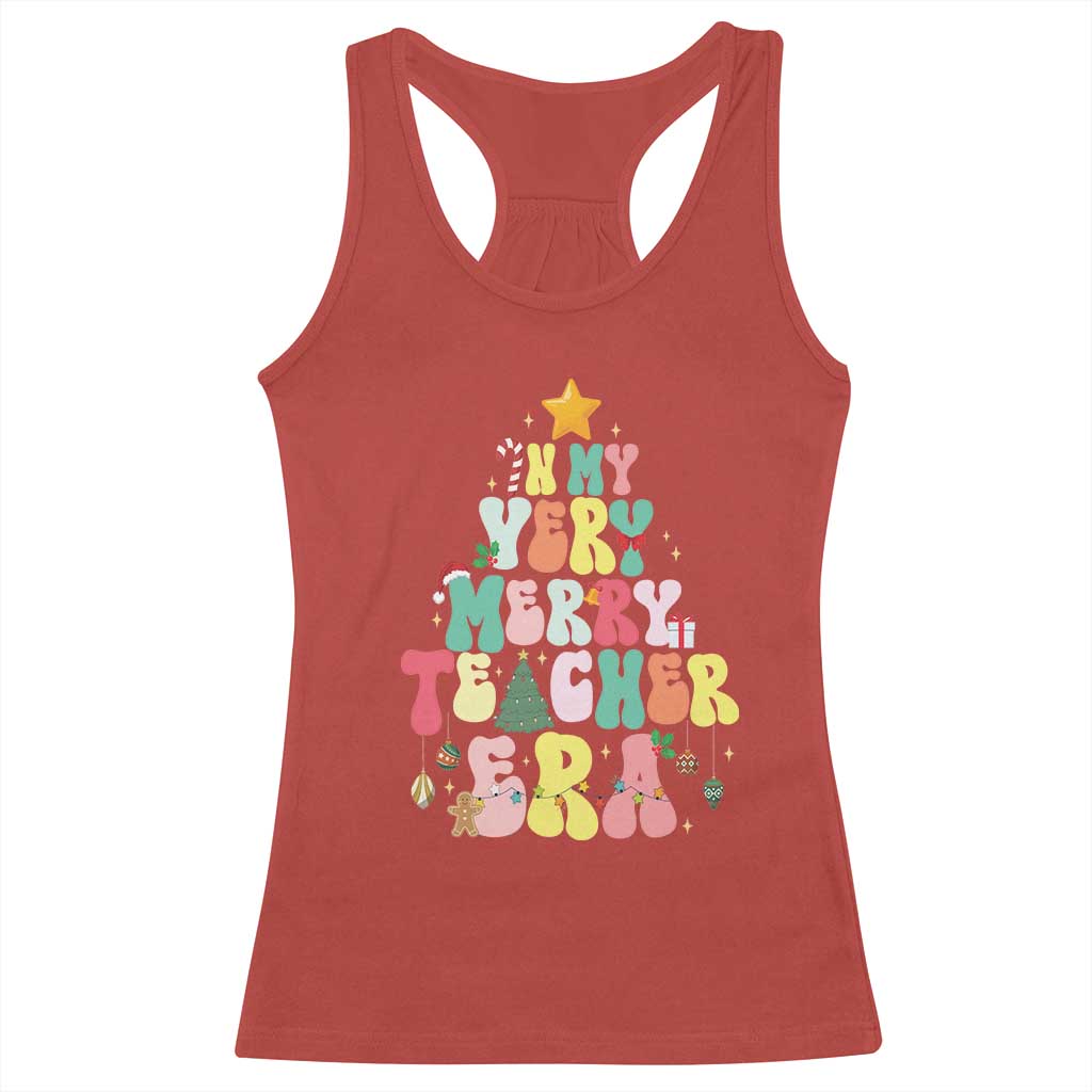 In My Very Merry Teacher Era Xmas Groovy Christmas Tree Racerback Tank Top TS02 Red Print Your Wear