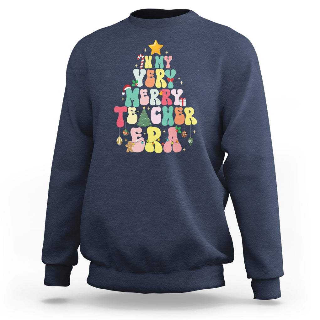 In My Very Merry Teacher Era Xmas Groovy Christmas Tree Sweatshirt TS02 Navy Printyourwear