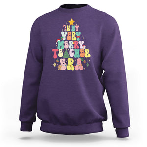 In My Very Merry Teacher Era Xmas Groovy Christmas Tree Sweatshirt TS02 Purple Printyourwear