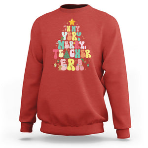 In My Very Merry Teacher Era Xmas Groovy Christmas Tree Sweatshirt TS02 Red Printyourwear