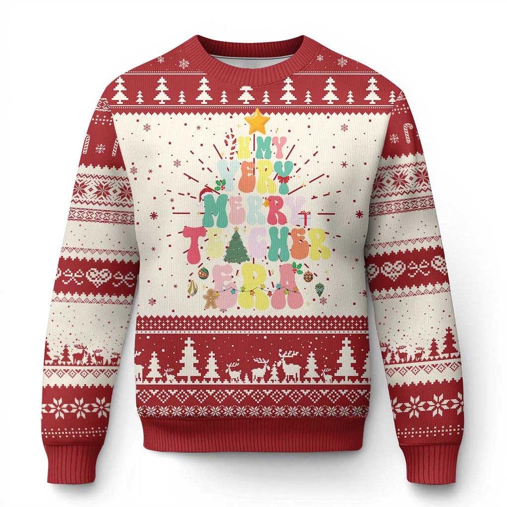 In My Very Merry Teacher Era Xmas Groovy Christmas Tree Ugly Christmas Sweater TS02 Red Print Your Wear