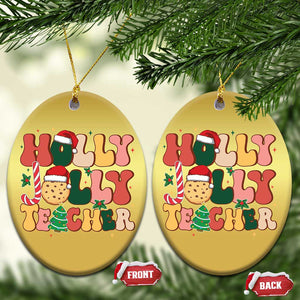 Groovy Holly Jolly Teacher Christmas Retro Xmas Christmas Ornament TS02 Oval Gold Print Your Wear