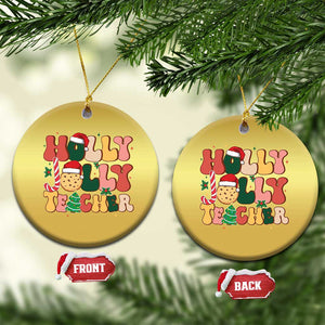 Groovy Holly Jolly Teacher Christmas Retro Xmas Christmas Ornament TS02 Circle Gold Print Your Wear