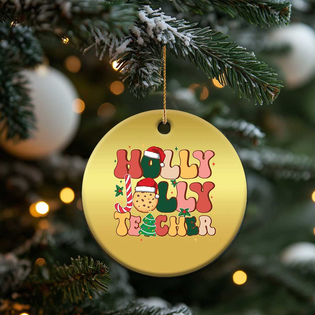 Groovy Holly Jolly Teacher Christmas Retro Xmas Christmas Ornament TS02 Print Your Wear