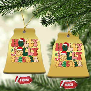 Groovy Holly Jolly Teacher Christmas Retro Xmas Christmas Ornament TS02 Bell Flake Gold Print Your Wear