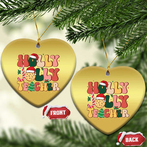 Groovy Holly Jolly Teacher Christmas Retro Xmas Christmas Ornament TS02 Heart Gold Print Your Wear