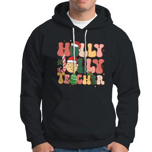 Groovy Holly Jolly Teacher Christmas Retro Xmas Hoodie TS02 Black Printyourwear