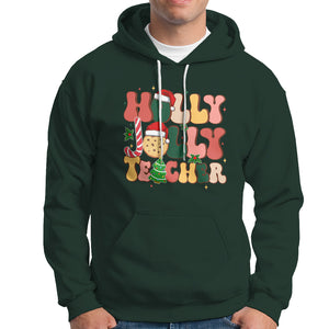 Groovy Holly Jolly Teacher Christmas Retro Xmas Hoodie TS02 Dark Forest Green Printyourwear