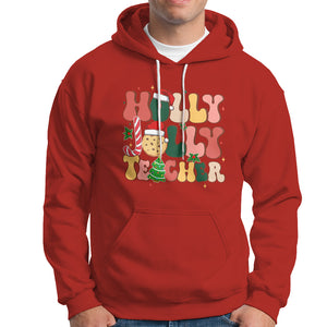 Groovy Holly Jolly Teacher Christmas Retro Xmas Hoodie TS02 Red Printyourwear