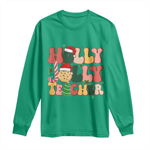 Groovy Holly Jolly Teacher Christmas Retro Xmas Long Sleeve Shirt TS02 Irish Green Print Your Wear