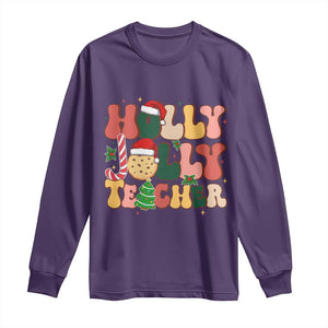 Groovy Holly Jolly Teacher Christmas Retro Xmas Long Sleeve Shirt TS02 Purple Print Your Wear