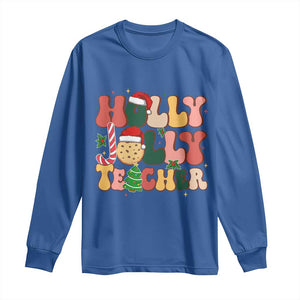 Groovy Holly Jolly Teacher Christmas Retro Xmas Long Sleeve Shirt TS02 Royal Blue Print Your Wear