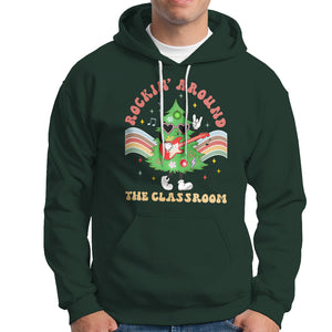 Teacher Christmas Hoodie Rockin' Around The Classroom Groovy Xmas Tree TS02 Dark Forest Green Printyourwear