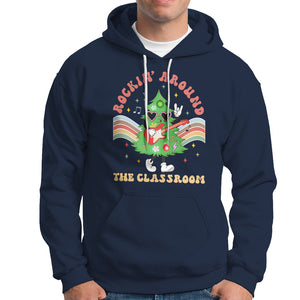 Teacher Christmas Hoodie Rockin' Around The Classroom Groovy Xmas Tree TS02 Navy Printyourwear