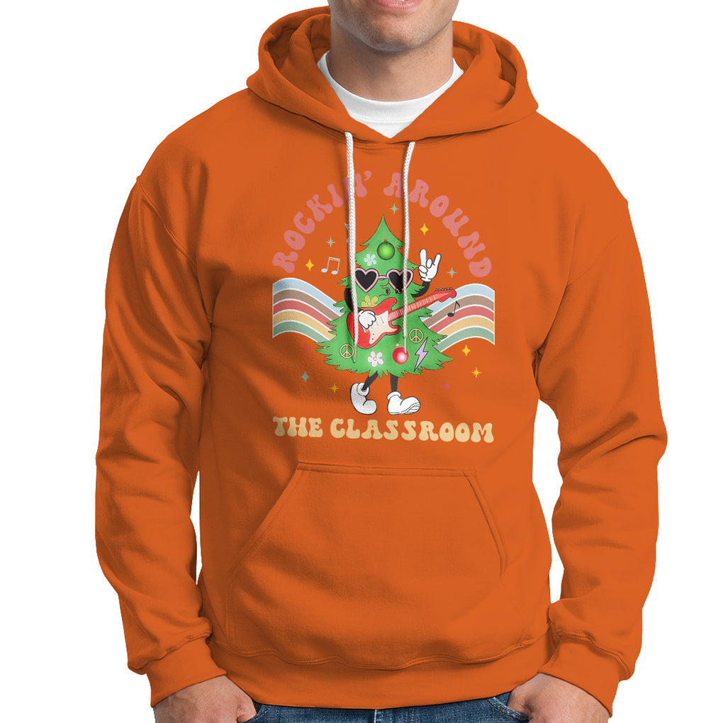 Teacher Christmas Hoodie Rockin' Around The Classroom Groovy Xmas Tree TS02 Orange Printyourwear