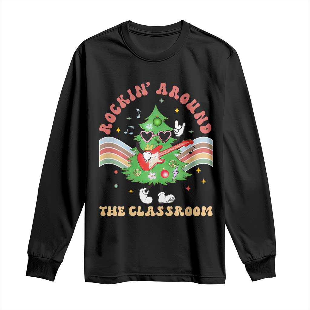 Teacher Christmas Long Sleeve Shirt Rockin' Around The Classroom Groovy Xmas Tree TS02 Black Print Your Wear