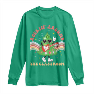 Teacher Christmas Long Sleeve Shirt Rockin' Around The Classroom Groovy Xmas Tree TS02 Irish Green Print Your Wear