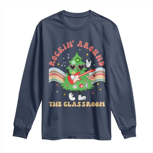 Teacher Christmas Long Sleeve Shirt Rockin' Around The Classroom Groovy Xmas Tree TS02 Navy Print Your Wear