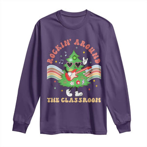 Teacher Christmas Long Sleeve Shirt Rockin' Around The Classroom Groovy Xmas Tree TS02 Purple Print Your Wear