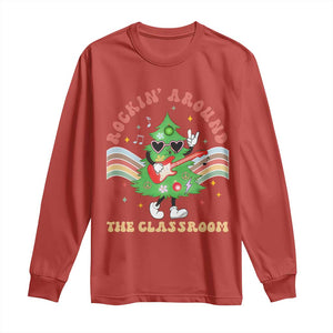 Teacher Christmas Long Sleeve Shirt Rockin' Around The Classroom Groovy Xmas Tree TS02 Red Print Your Wear