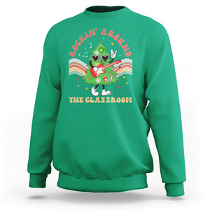 Teacher Christmas Sweatshirt Rockin' Around The Classroom Groovy Xmas Tree TS02 Irish Green Printyourwear