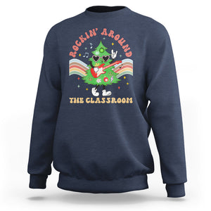 Teacher Christmas Sweatshirt Rockin' Around The Classroom Groovy Xmas Tree TS02 Navy Printyourwear