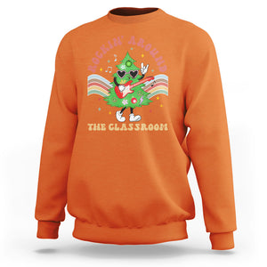 Teacher Christmas Sweatshirt Rockin' Around The Classroom Groovy Xmas Tree TS02 Orange Printyourwear