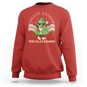 Teacher Christmas Sweatshirt Rockin' Around The Classroom Groovy Xmas Tree TS02 Red Printyourwear