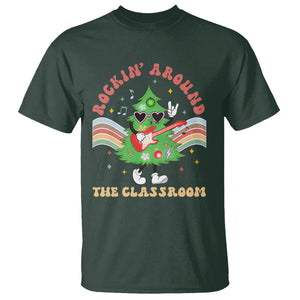 Teacher Christmas T Shirt Rockin' Around The Classroom Groovy Xmas Tree TS02 Dark Forest Green Printyourwear