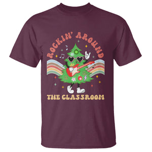 Teacher Christmas T Shirt Rockin' Around The Classroom Groovy Xmas Tree TS02 Maroon Printyourwear