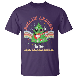 Teacher Christmas T Shirt Rockin' Around The Classroom Groovy Xmas Tree TS02 Purple Printyourwear