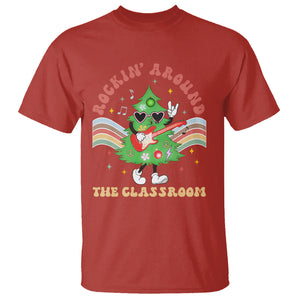 Teacher Christmas T Shirt Rockin' Around The Classroom Groovy Xmas Tree TS02 Red Printyourwear