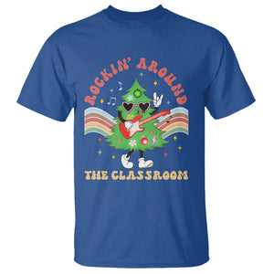 Teacher Christmas T Shirt Rockin' Around The Classroom Groovy Xmas Tree TS02 Royal Blue Printyourwear