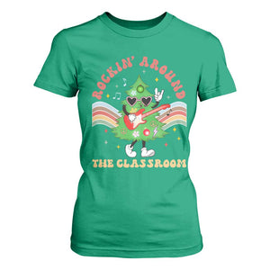 Teacher Christmas T Shirt For Women Rockin' Around The Classroom Groovy Xmas Tree TS02 Irish Green Print Your Wear