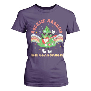 Teacher Christmas T Shirt For Women Rockin' Around The Classroom Groovy Xmas Tree TS02 Purple Print Your Wear