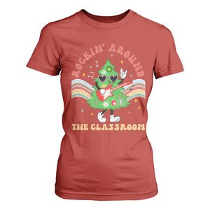 Teacher Christmas T Shirt For Women Rockin' Around The Classroom Groovy Xmas Tree TS02 Red Print Your Wear